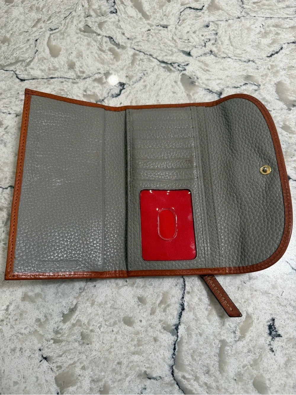 Dooney & Bourke Pebble Grain Continental Clutch Wallet in Gray with Tan Trim